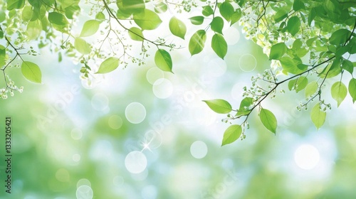 Captivating background of green leaves enhanced by atmospheric bokeh.