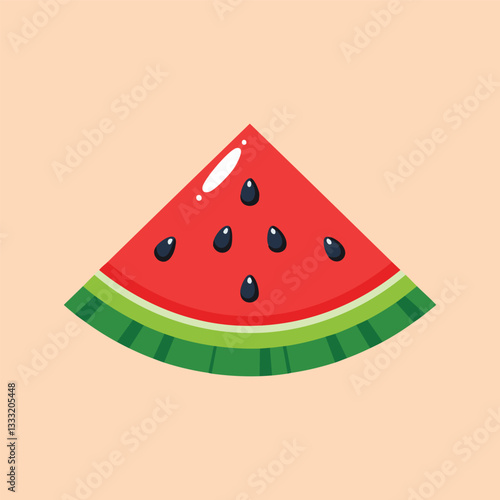 Juicy red watermelon slice with black seeds and green rind