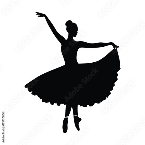 Ballerina silhouette in graceful pose, showcasing a flowing tutu and pointe shoes