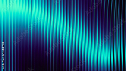 Futuristic neon texture with vibrant shades of blue green gradients and bright smooth fluted vertical lines. Bold dynamic design blending smooth tones and radiant colors for modern visual art project