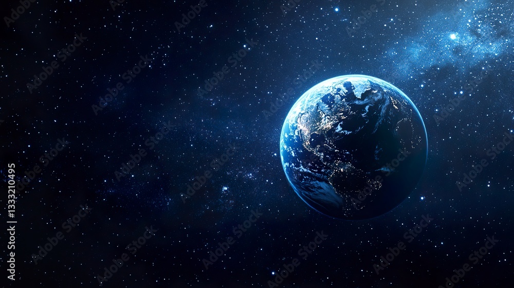 Obraz premium Earth globe in starry space, symbolizing unity and infinite possibilities.