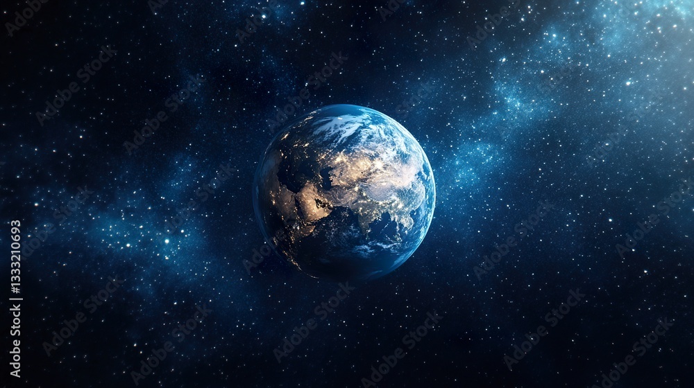 Obraz premium Earth globe in starry space, symbolizing unity and infinite possibilities.