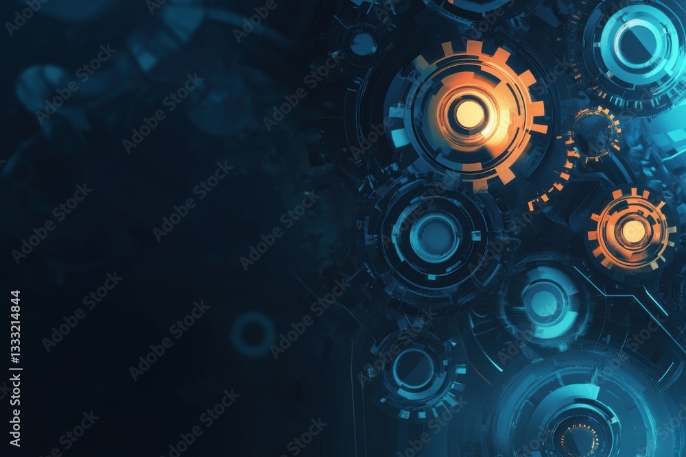 Fototapeta premium Abstract Digital Background with Gears and Circuits in Blue and Orange