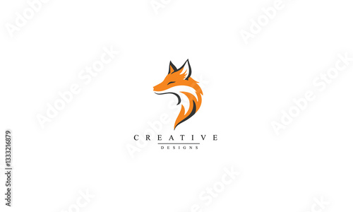 fox head with tail modern logo symbol icon black vector graphic design