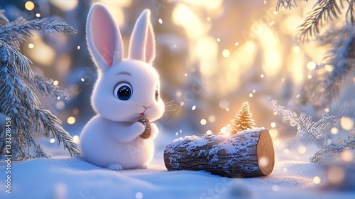 Art Cute Cartoon Overview Forest Celebrating Bunny