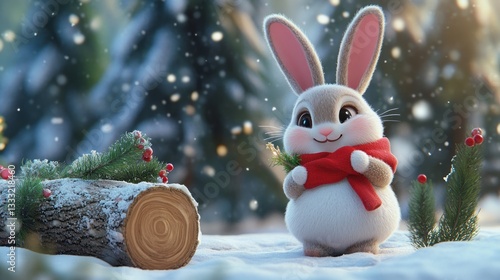 Art Cute Cartoon Moment Log Snowy Celebrating Tiny