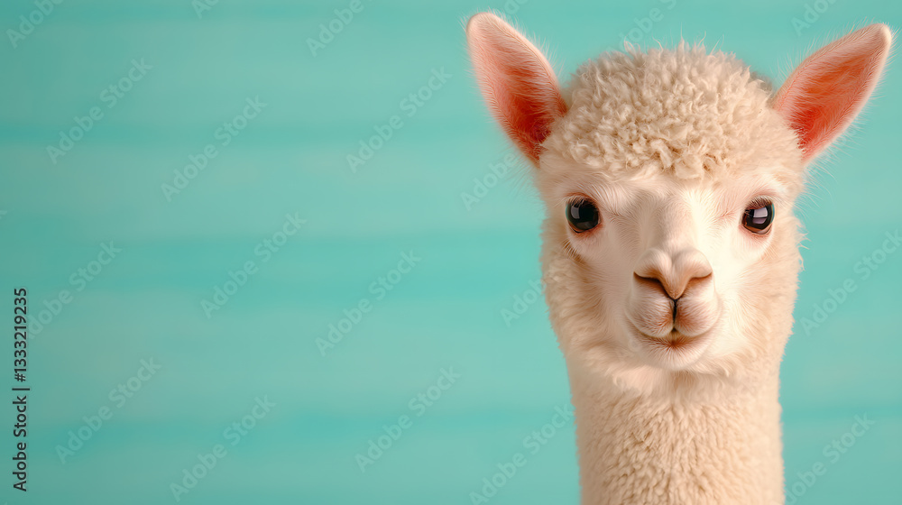 Obraz premium Cute Alpaca Looking at Camera with Soft Background Color