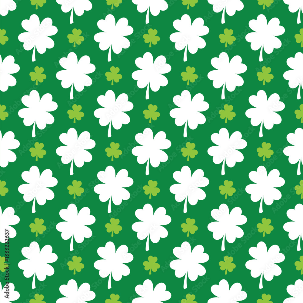 Saint Patricks Day shamrock seamless pattern. Green St Patricks Day background. Vector template for fabric, textile, wallpaper, wrapping paper, etc.