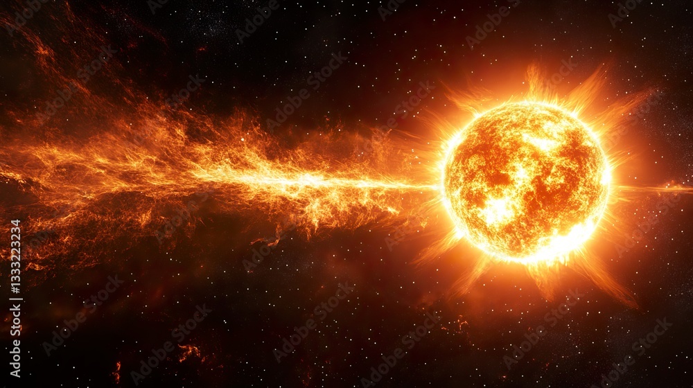Obraz premium Hypervelocity star races through space, exoplanet in pursuit, embodying cosmic energy and motion.
