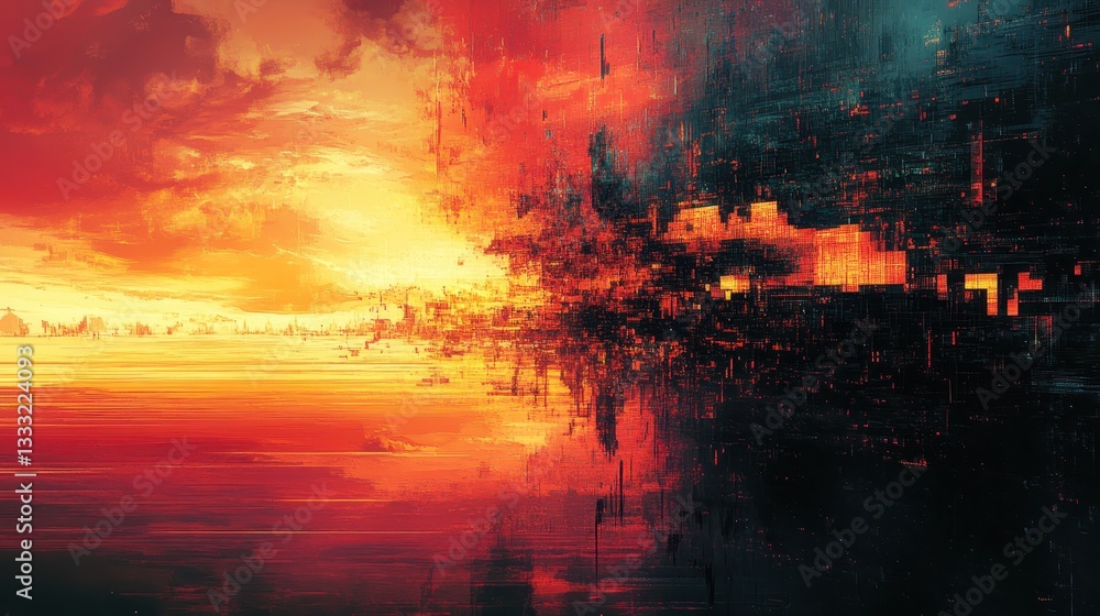 Fototapeta premium Abstract Landscape with Vibrant Colors and Digital Texture Elements