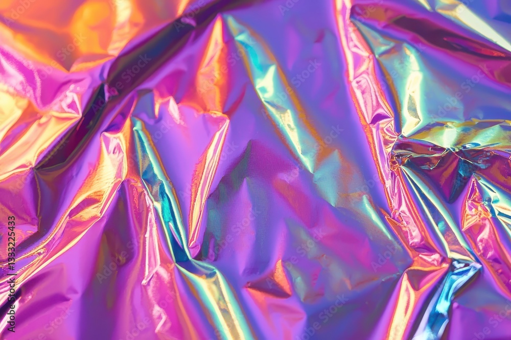 Fototapeta premium Vibrant Colorful Foil Texture with Shiny Iridescent Wrinkles