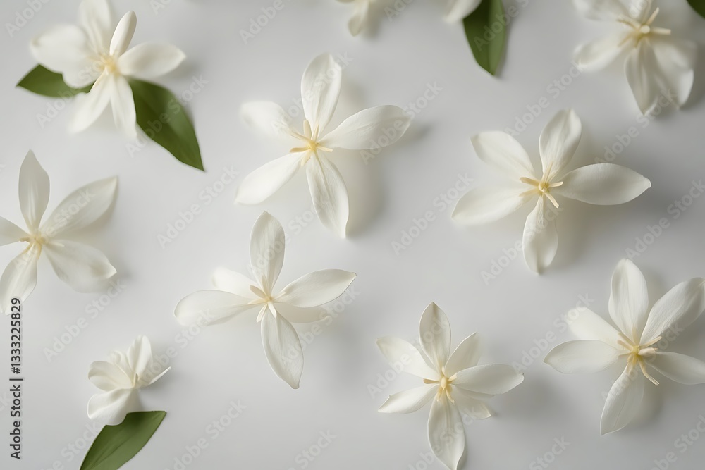 Jasmine branch with flowers and leaves isolated on white background. Jasmine branch with flowers and leaves isolated on white background.