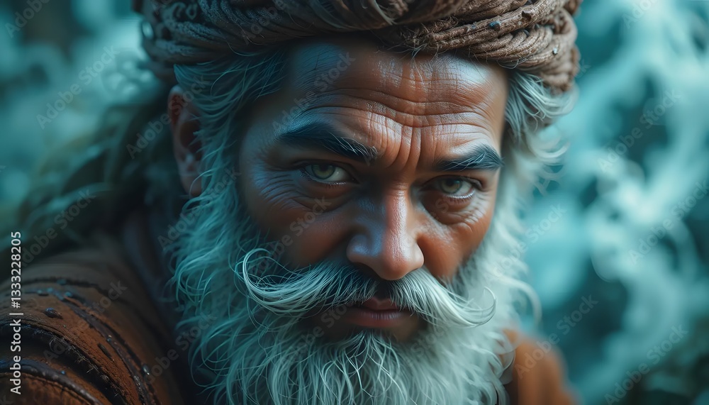 Portrait of Man with Beard and Turban Looking Intensely Portrait of Man with Beard and Turban Looking Intensely