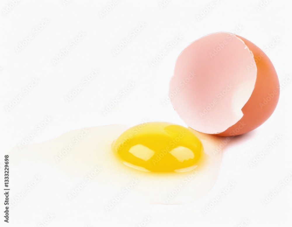Cracked chicken egg with yolk isolated on a white background Cracked chicken egg with yolk isolated on a white background