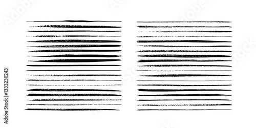 Set of horizontal lines. Marker hand-drawn line border set and scribble design elements. Lines hand drawn paint brush stroke. Vector set isolated on white. Hand drawn scribble.Black ink brush art