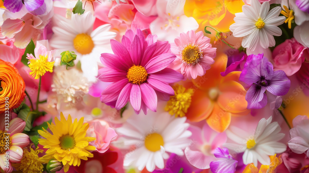 Bright flowers in vibrant colors create joyful and lively atmosphere Bright flowers in vibrant colors create joyful and lively atmosphere
