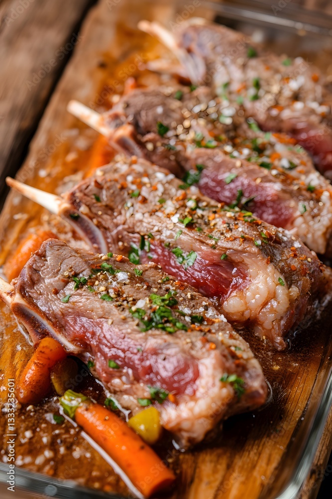 Seasoned Lamb Chops with Carrots Ready for Roasting Seasoned Lamb Chops with Carrots Ready for Roasting