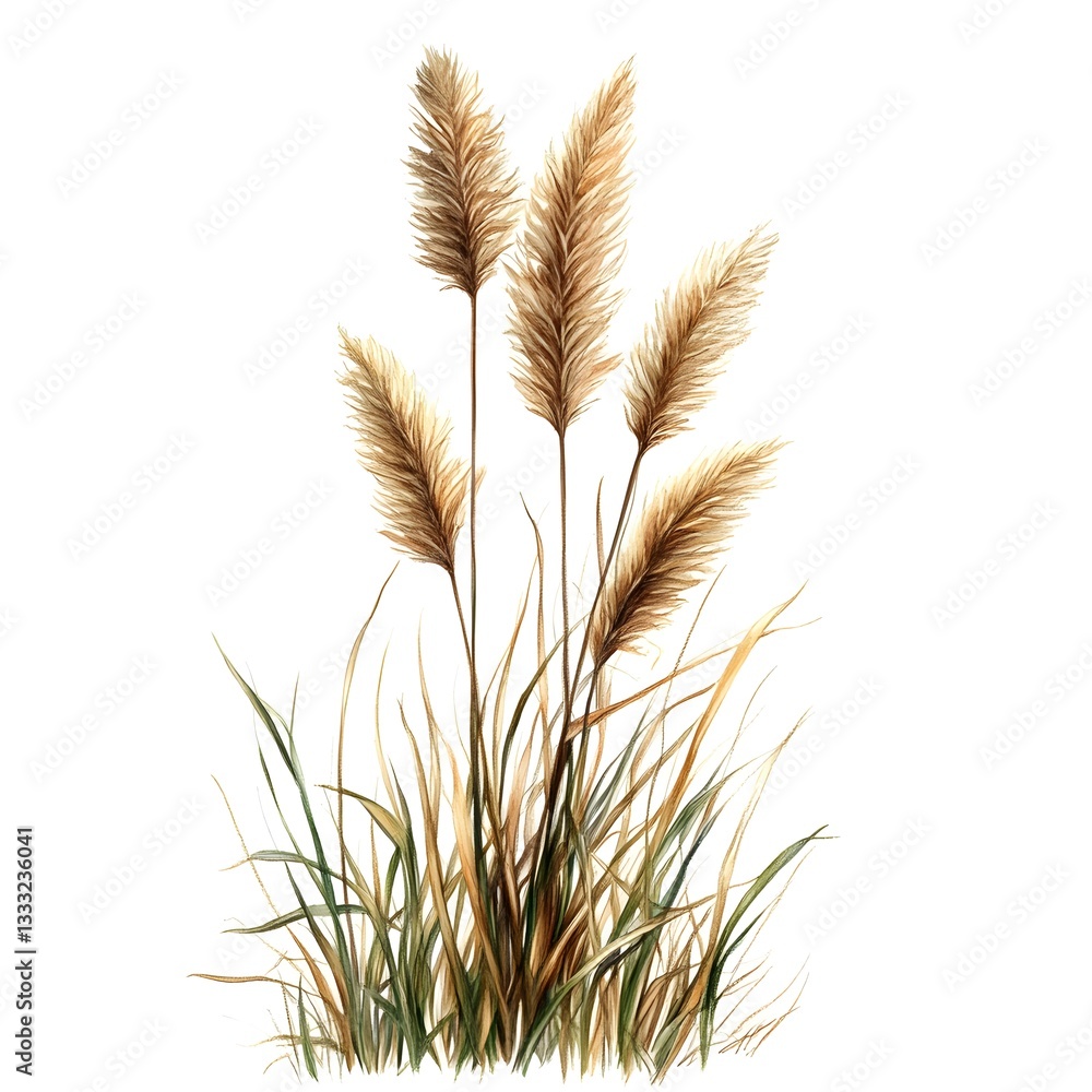 A collection of tall grass captured on a white background for nature studies and artistic representation of natural beauty A collection of tall grass captured on a white background for nature studies and artistic representation of natural beauty