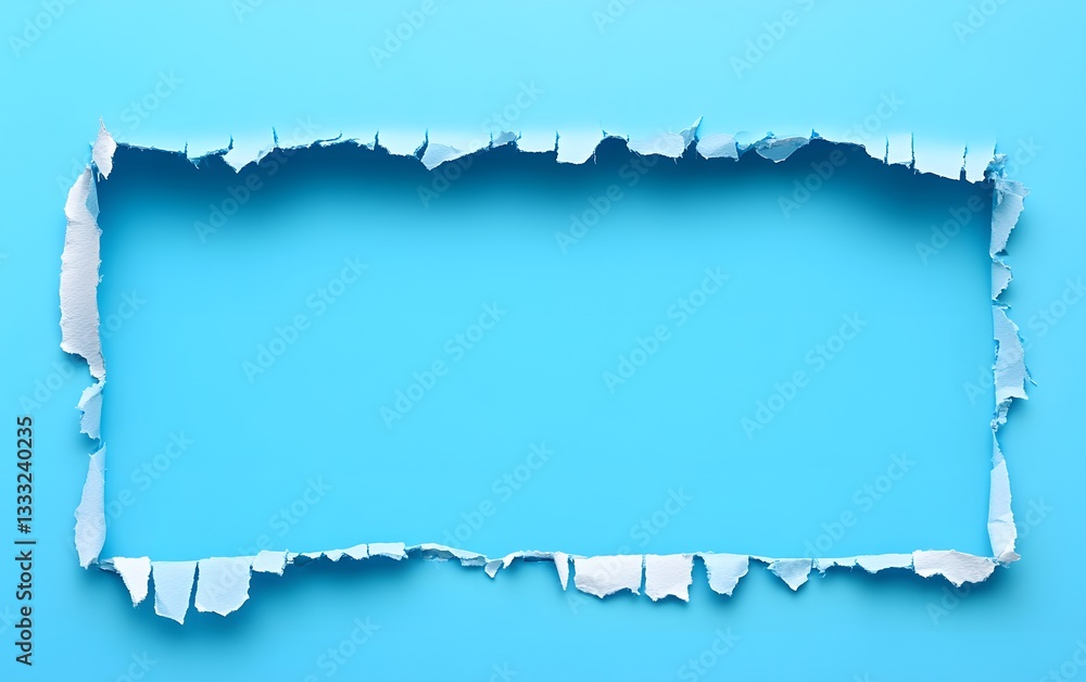 Fototapeta premium Torn Paper Frame on Blue Background Abstract Design