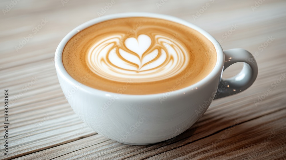 Warm and Inviting Cup of Coffee with Heart Shape Foam Art on Top Warm and Inviting Cup of Coffee with Heart Shape Foam Art on Top