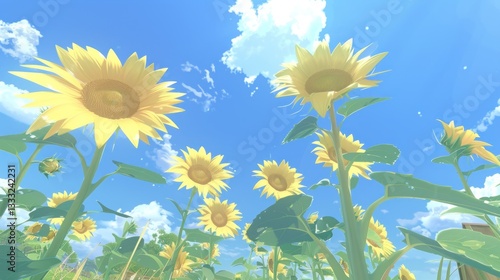 sunflower garden view decorated with clouds