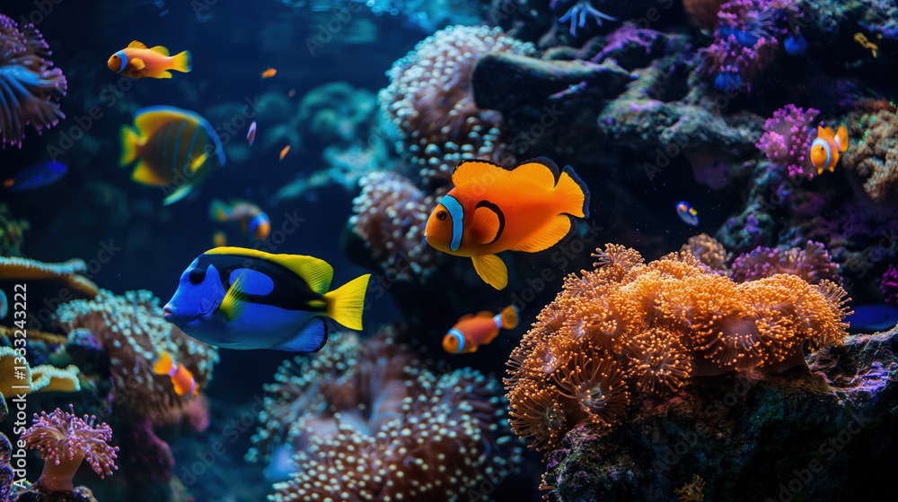 Fototapeta premium Tropical fish in a coral reef setting. 