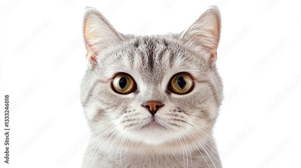 Fototapeta premium Silver tabby British shorthair cat gazes intently, capturing pure feline elegance and focus.