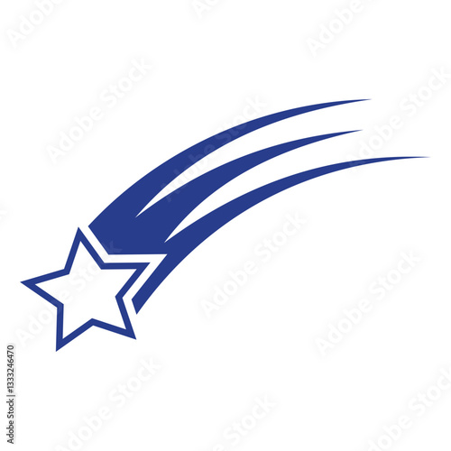 A shooting star vector with a curved tail, appearing in motion, using clean and smooth line work.