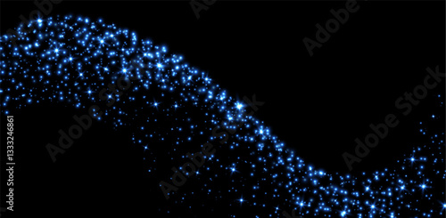 Obraz na płótnie Blue stars and sparkles, magic star dust background, light effect with flares. Shiny particles, glowing shimmer. Holiday decoration. Vector illustration. w salonie