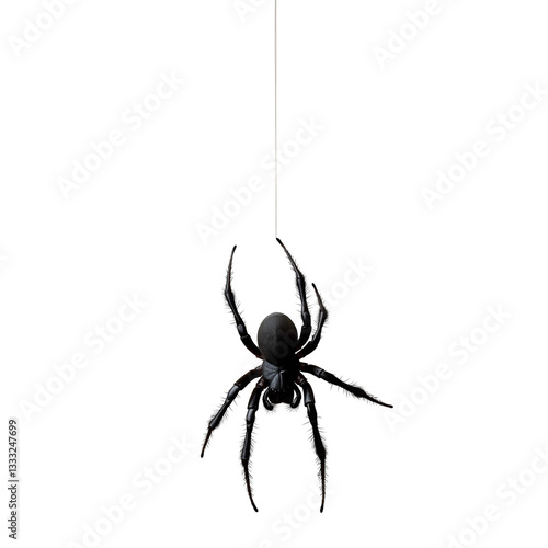 Dark Spider Hanging on a Thin Web Black Background Detailed Scary Insect art legs body head fine    