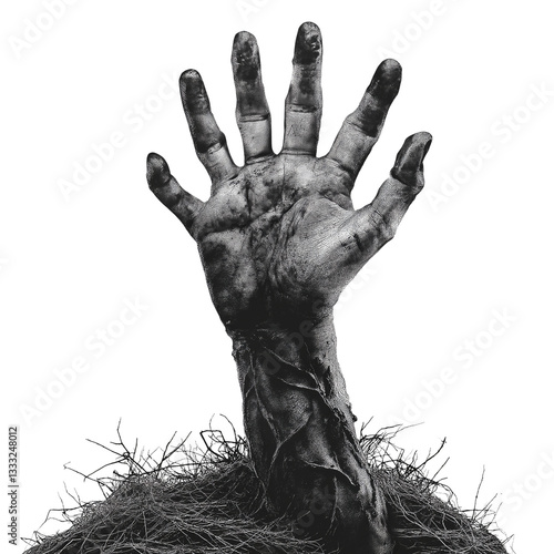 Ghastly Zombie Hand Emerging from Grave Dark Horror Spooky Halloween Illustration Graveyard art fear