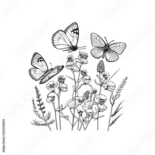 Wallpaper Mural A simple illustration of a plant with a flower and a leaf Torontodigital.ca