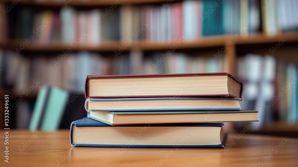 Neat stack of school books on a wooden desk, symbolizing focus and organized learning. Neat stack of school books on a wooden desk, symbolizing focus and organized learning.