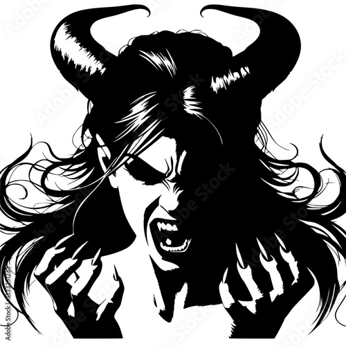 Silhouette of a furious female demon