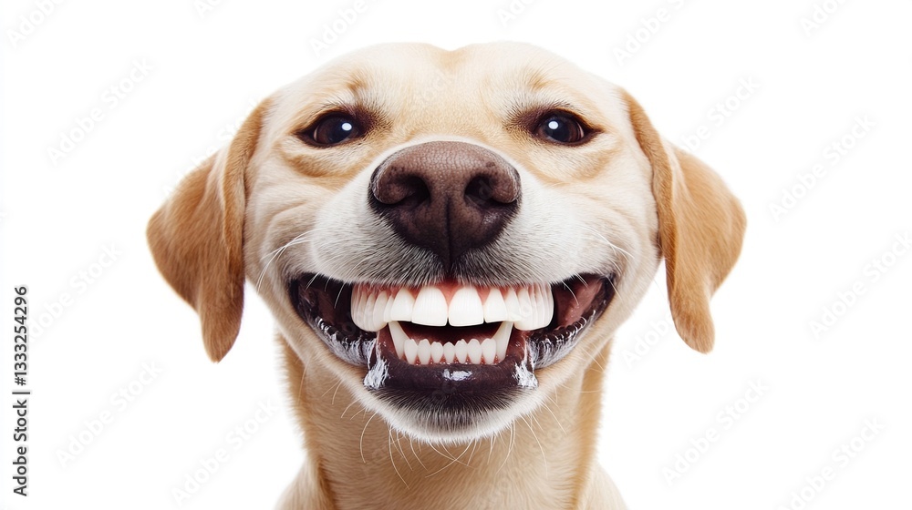 a blond labrador retriever dog looking at the camera with a big smile isolated on a white background a blond labrador retriever dog looking at the camera with a big smile isolated on a white background
