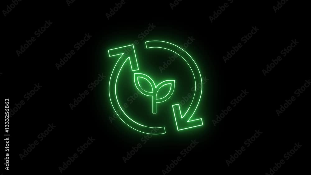 Green leaves icon with arrows, ecology animated neon light Green leaves icon with arrows, ecology animated neon light