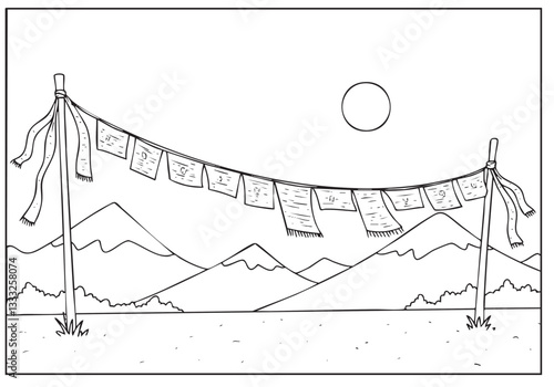 Prayer Flags in the Wind – Spiritual Pencil Sketch