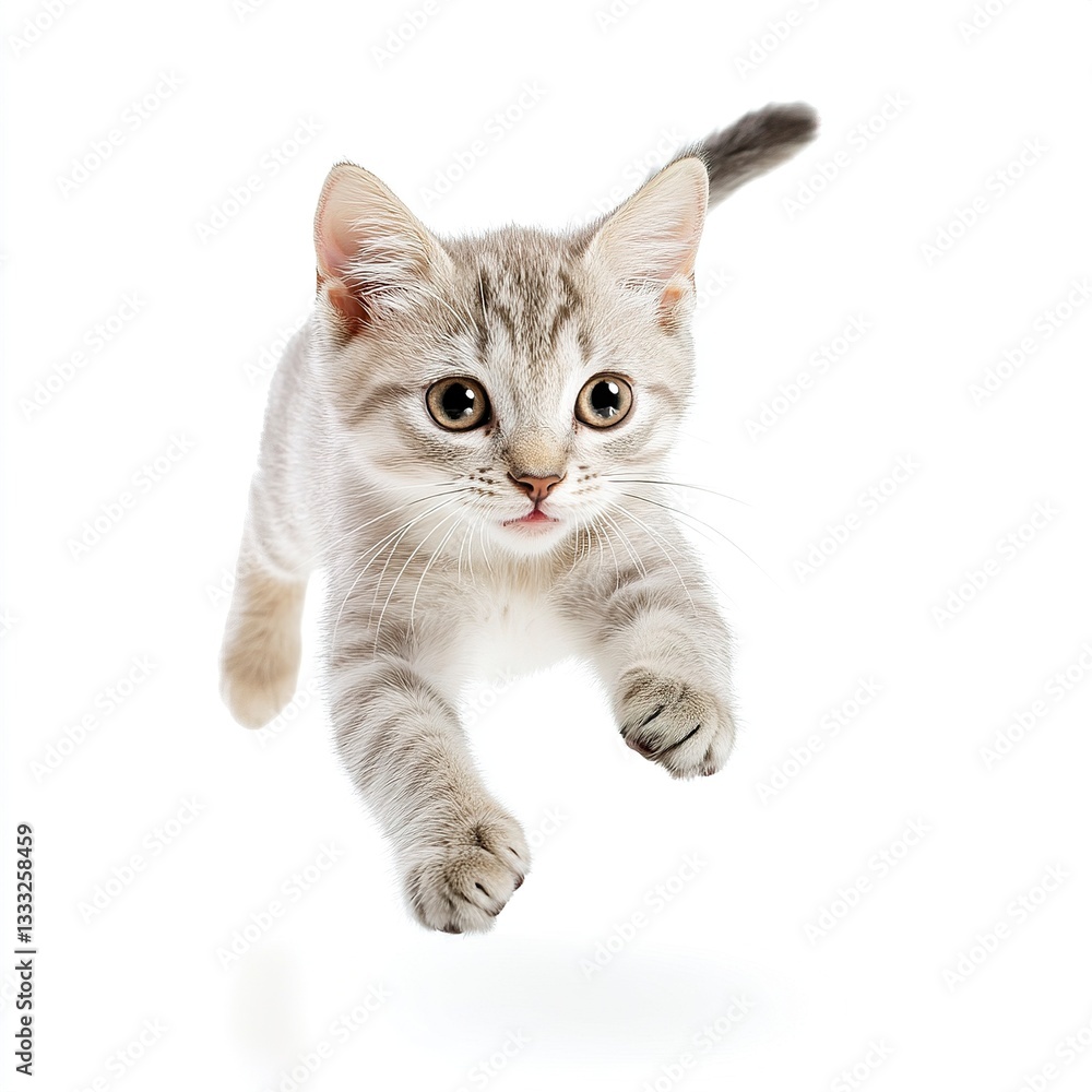 Fototapeta premium A Cute cat running, on a white background 