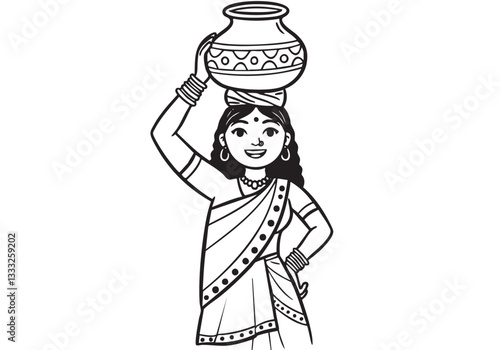 Indian Girl with Matka – A Cultural and Traditional Sketch