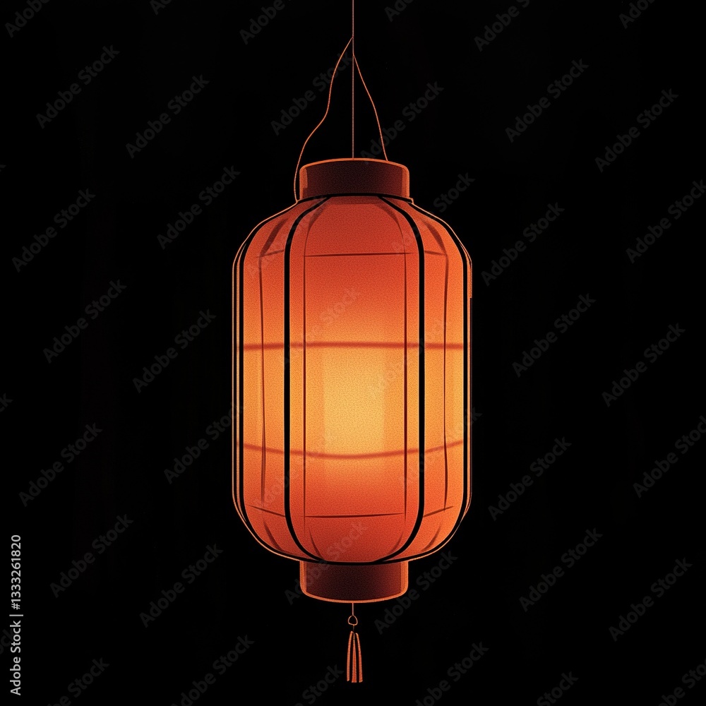 Illuminated Orange Lantern Hanging In Darkness Illuminated Orange Lantern Hanging In Darkness