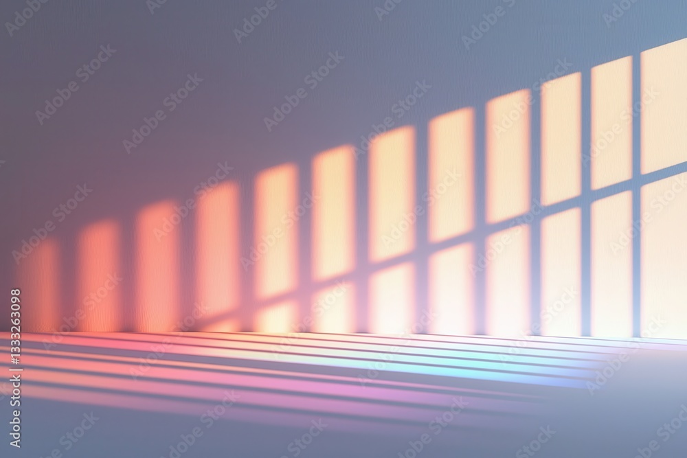 Obraz premium A serene scene showcasing colorful light reflections and shadows created by a window, evoking a tranquil and artistic atmosphere.