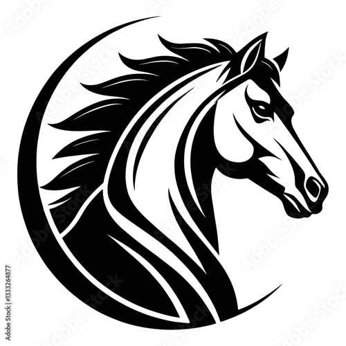 Elegant Black and White Horse Head Silhouette in Circle Design