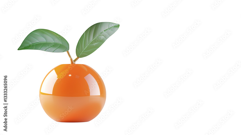 Orange with green leaf 3D render icon isolated on white background Orange with green leaf 3D render icon isolated on white background