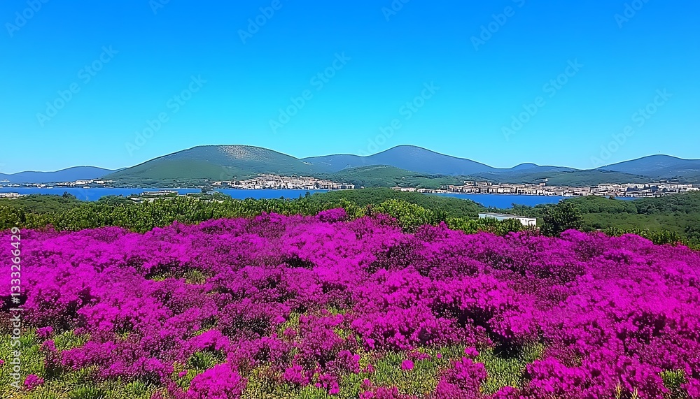 Vibrant Pink Flowers for Lake View, Hilltop Bloom. Vibrant Pink Flowers for Lake View, Hilltop Bloom.