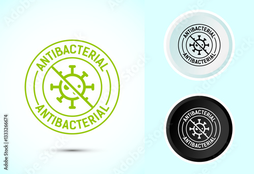 Antibacterial icon design illustration, Hygiene label symbol for product packaging, Color black and white