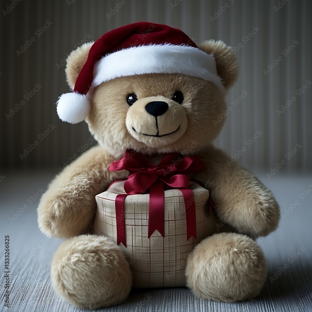 Teddy with Gift, Festive, Indoor Simple Backdrop Teddy with Gift, Festive, Indoor Simple Backdrop
