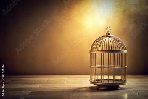Vintage Birdcage with Soft Shadows - Minimalist Sepia Stock Photo
