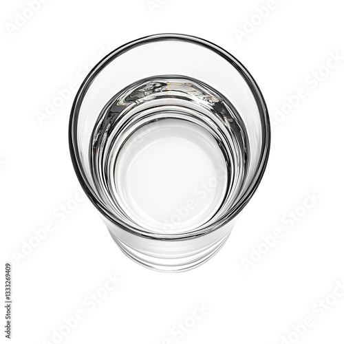 Classic empty water glass, top view, isolated on transparent background 