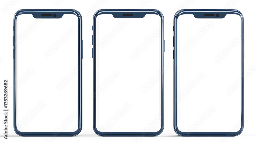 Three Empty Smartphone Frames for Display in Various Projects Three Empty Smartphone Frames for Display in Various Projects