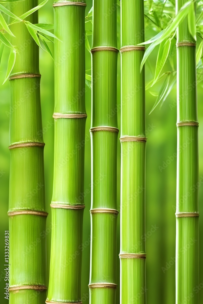 Fototapeta premium Vibrant Green Bamboo Forest Close Up Image